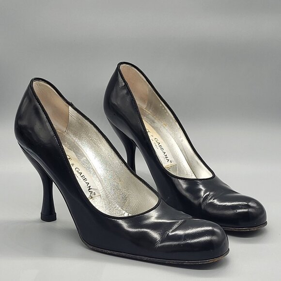 Dolce and Gabbana Box-Calf Leather Round Toe Pumps - Picture 1 of 15